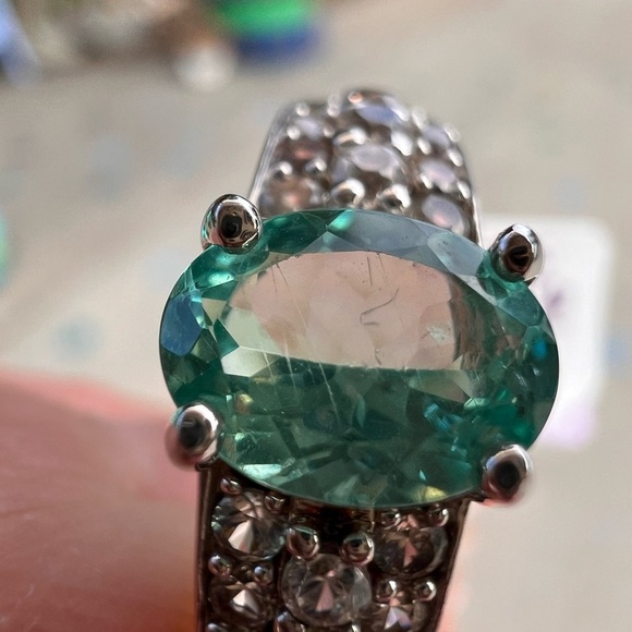 Paraiba apatite and white topaz sterling silver ring size 9 - Picture 17 of 17